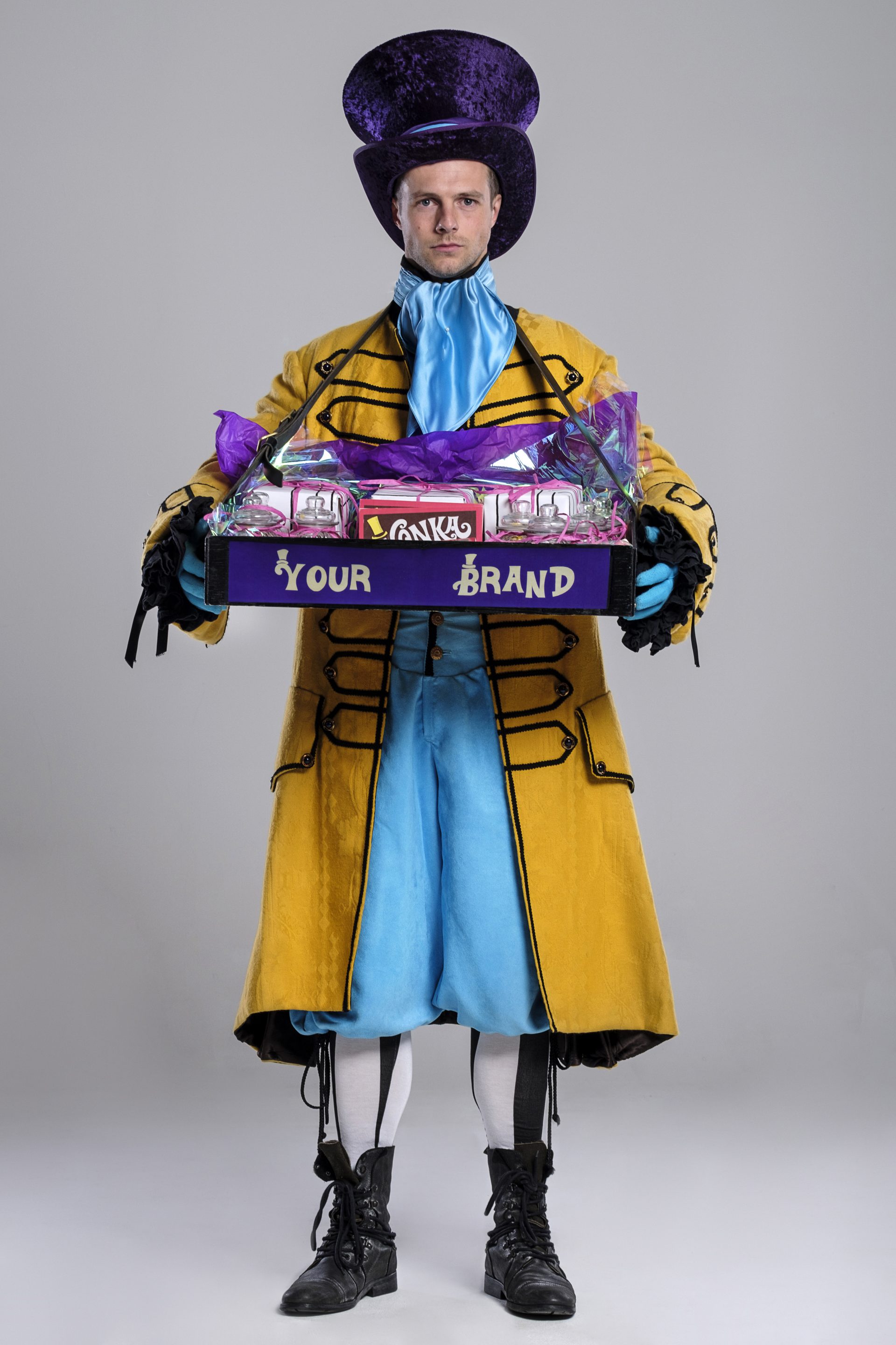 vintage willy Wonka usherette host for events cinema ice cream trays