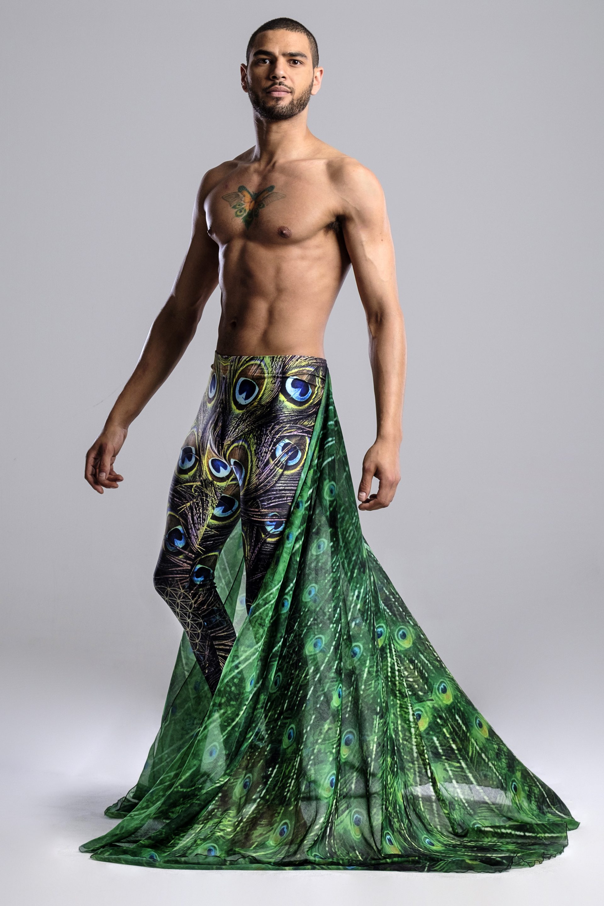 Male peacock costume enchanted garden party