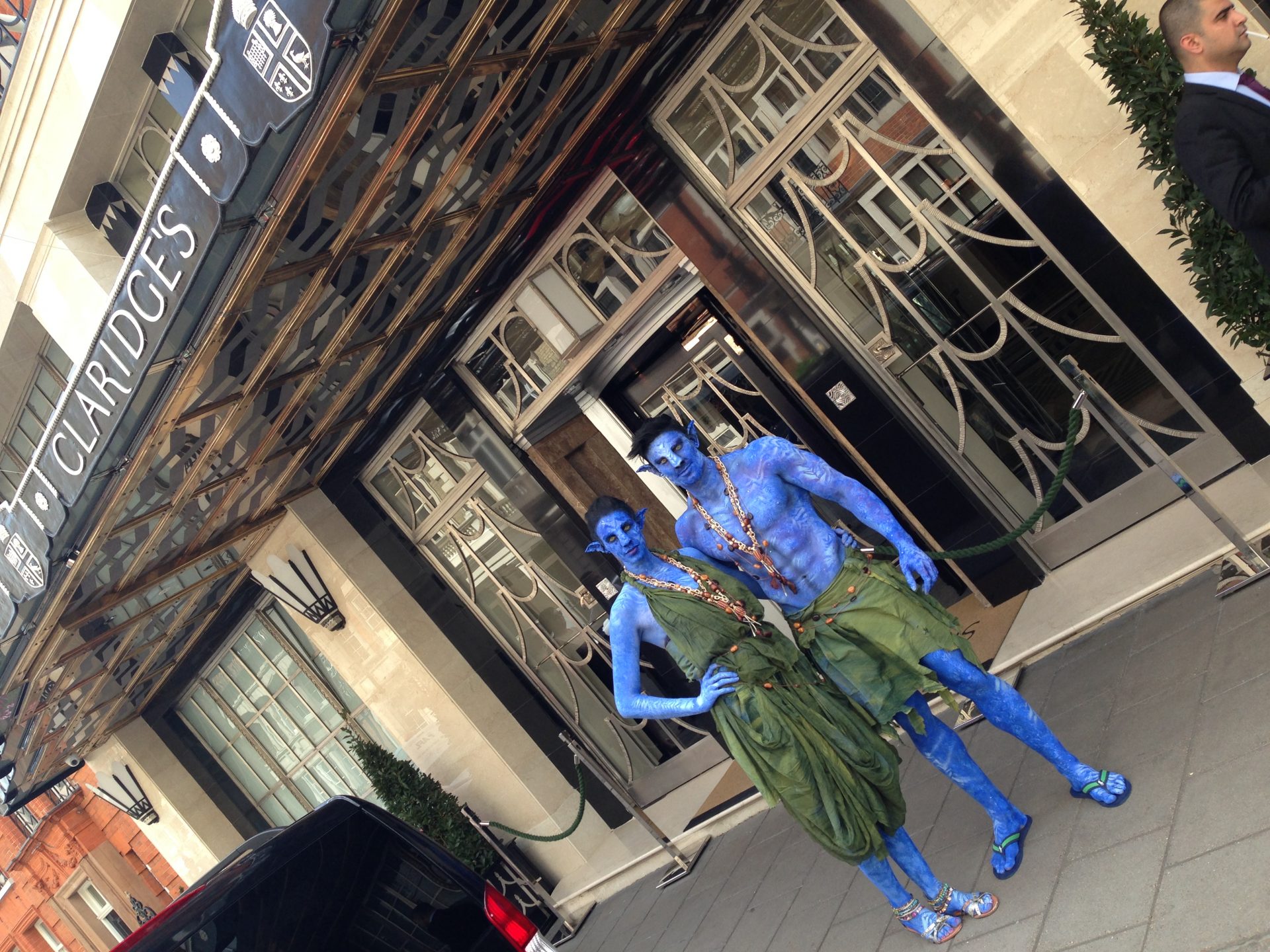 Body painted avatar male and female models at Claridges hotel London