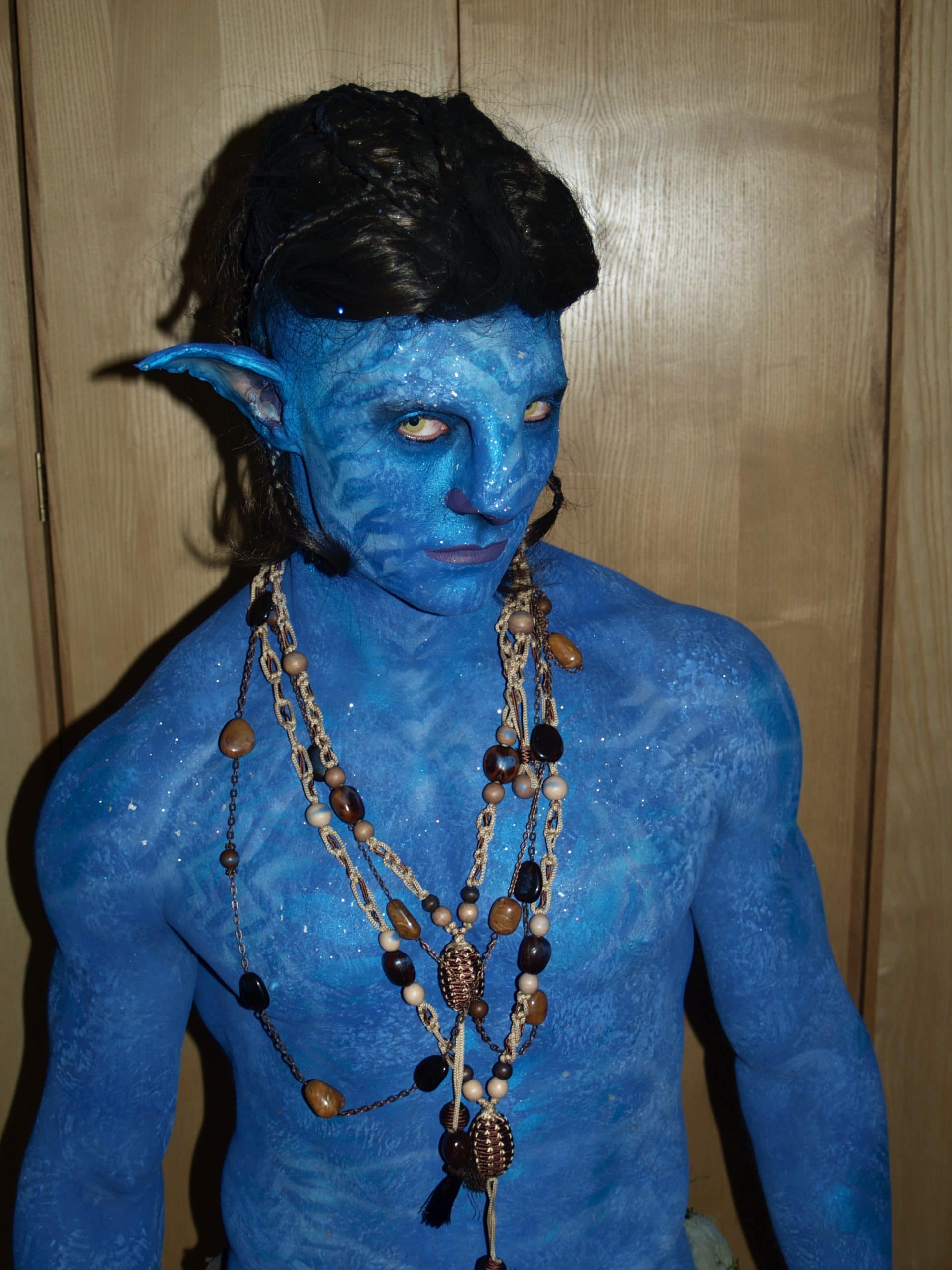Morne Coetzer body painted as an avatar avi airbrush prosthetics for the wig party London