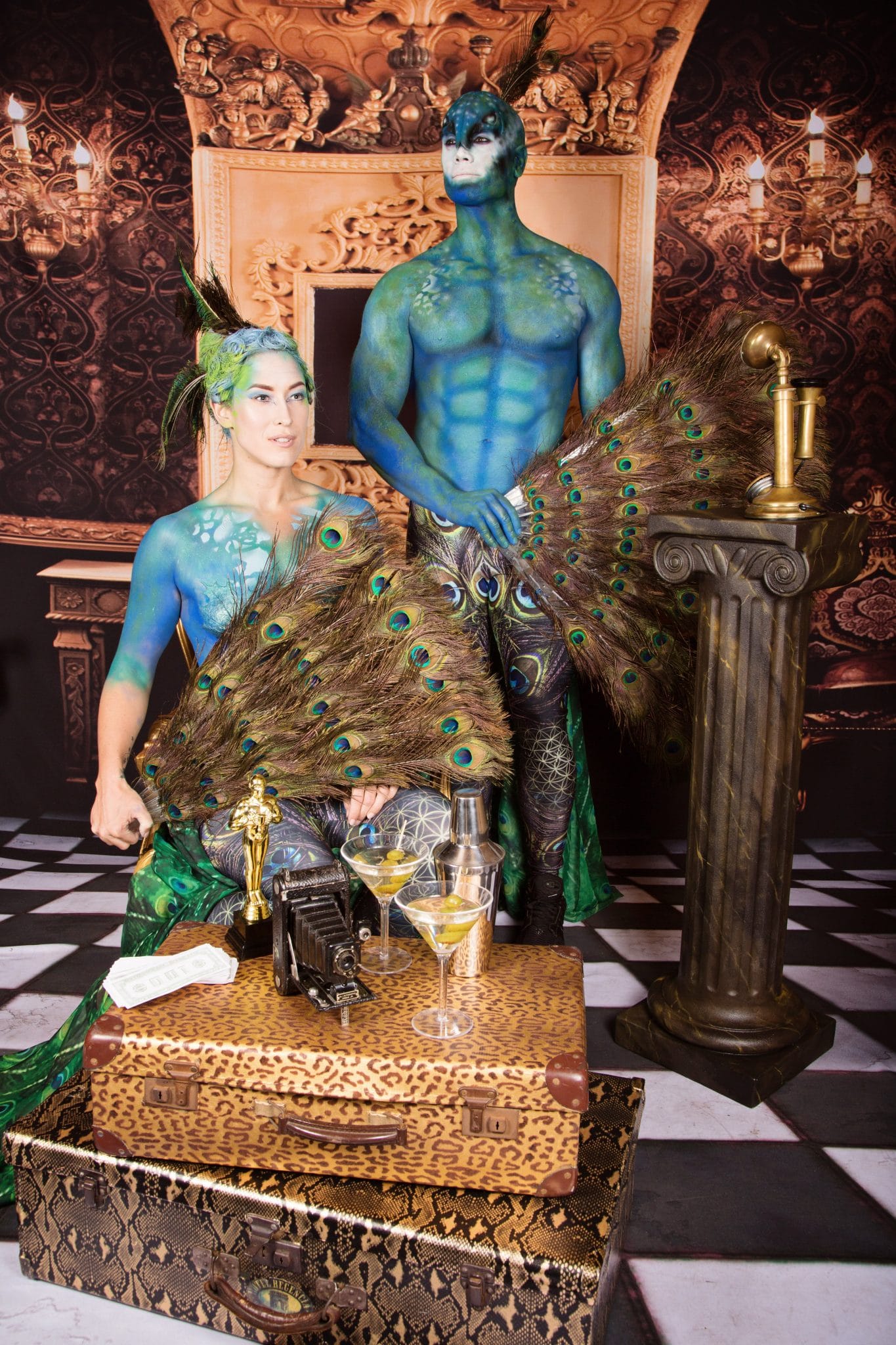 male_female_bodypainted_body_paint_peacocks_garden_party