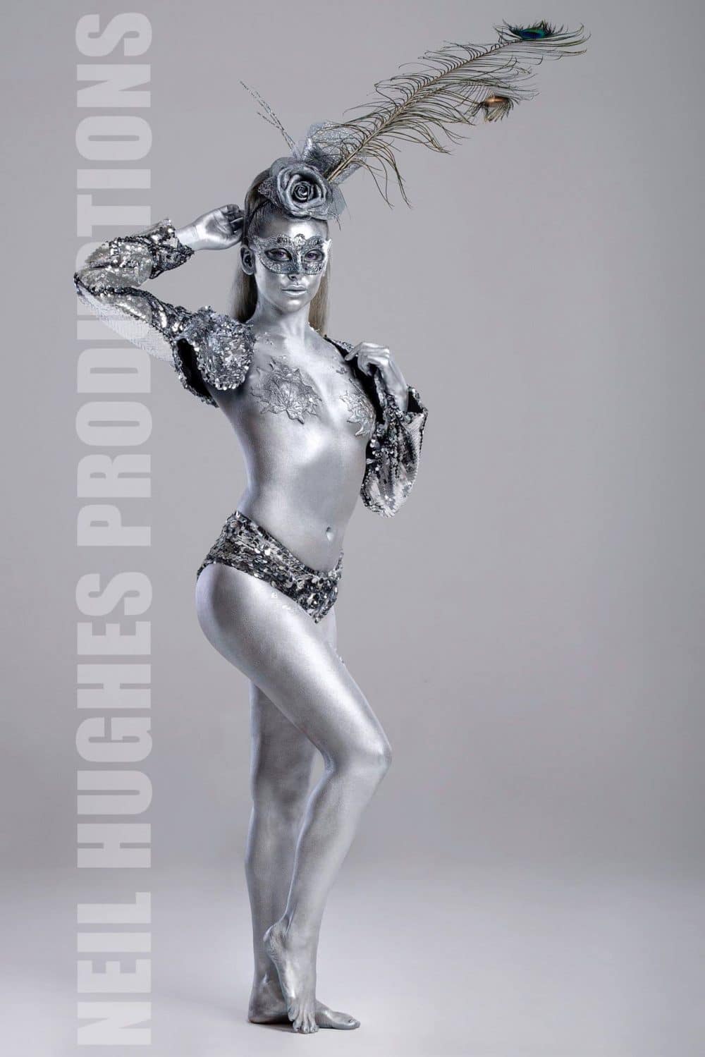 Female silver body painting body painting ideas
