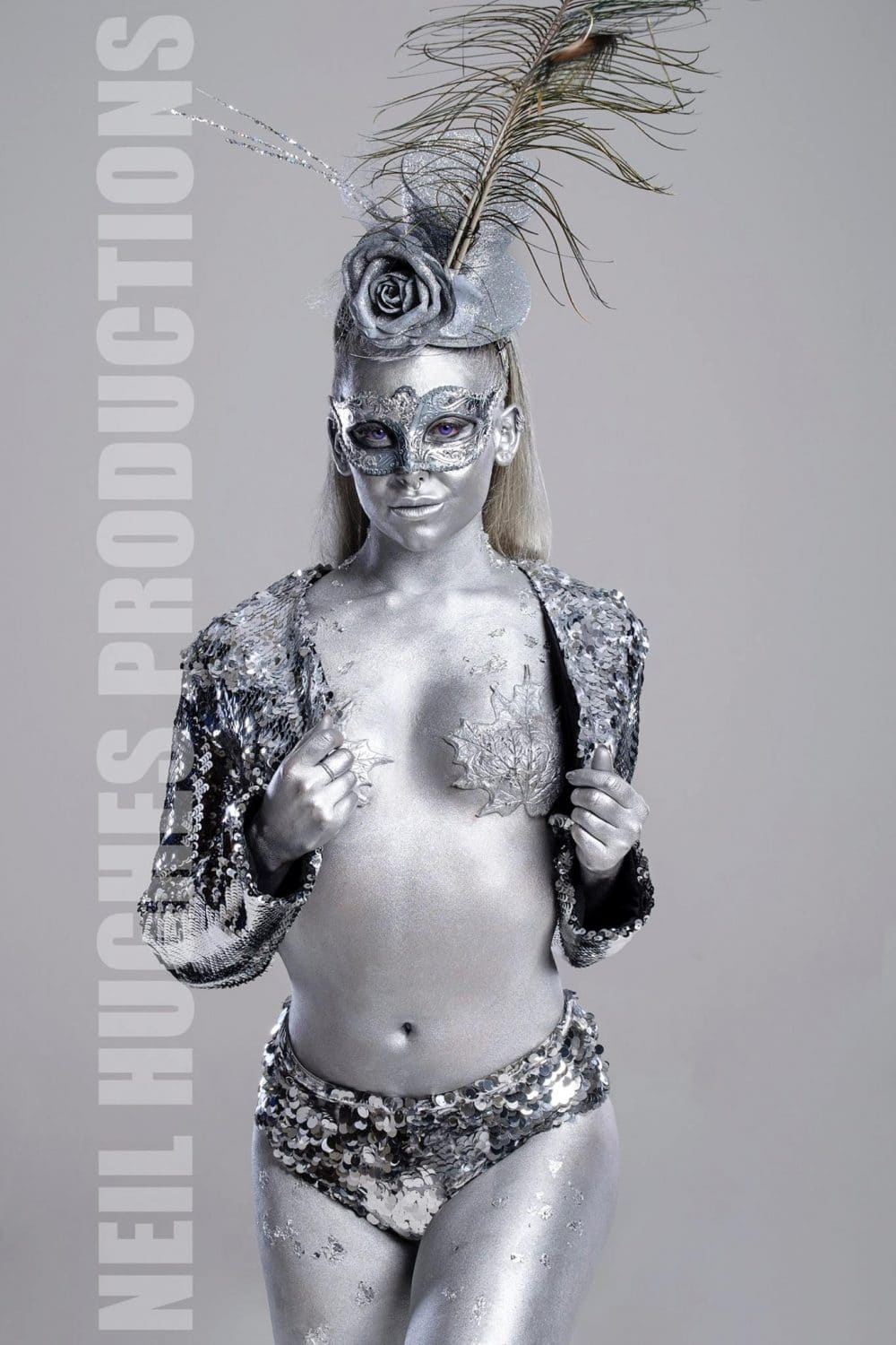 Female silver body painting Body painting London