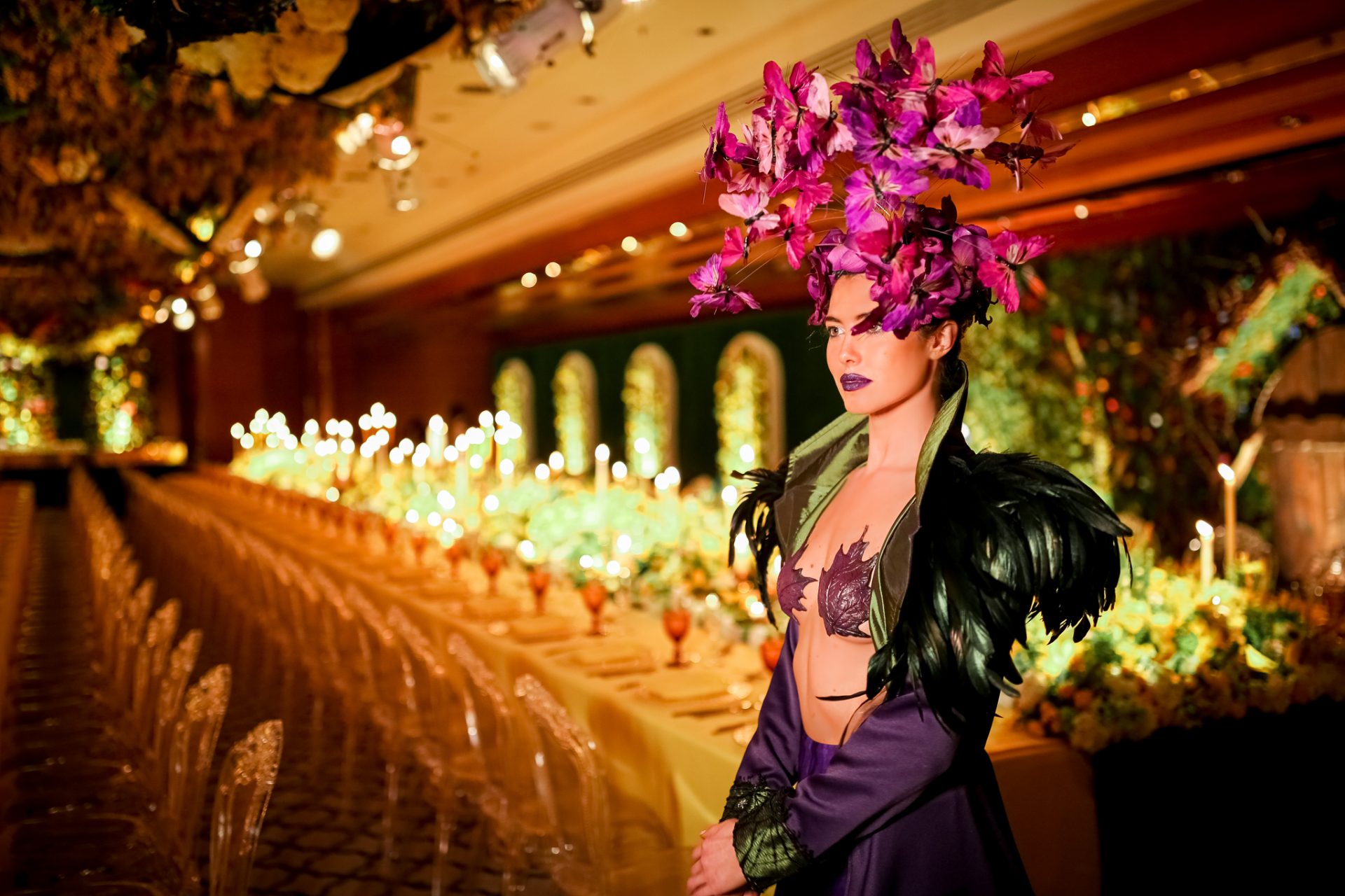 Fairy queen party dinner event purple butterfly costume midsummers night dream gala act Fairy queen party dinner event purple butterfly costume midsummers night dream gala act