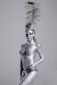 body painted silver female model